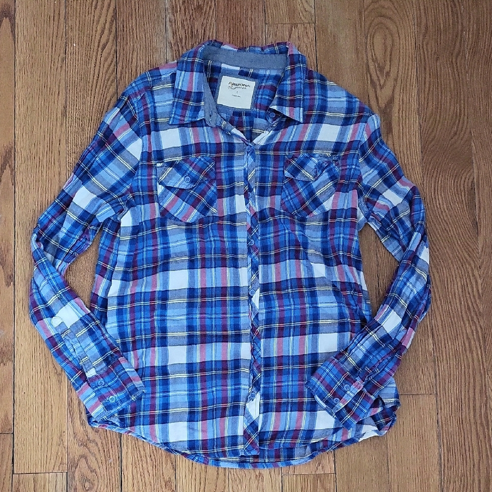 Juniors Plaid Button-Down